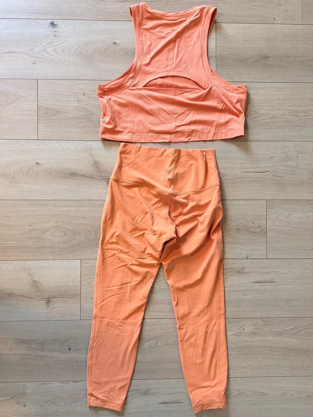 lululemon athletica Peach/Coral High-Waist Leggings with Matching Crop Tank